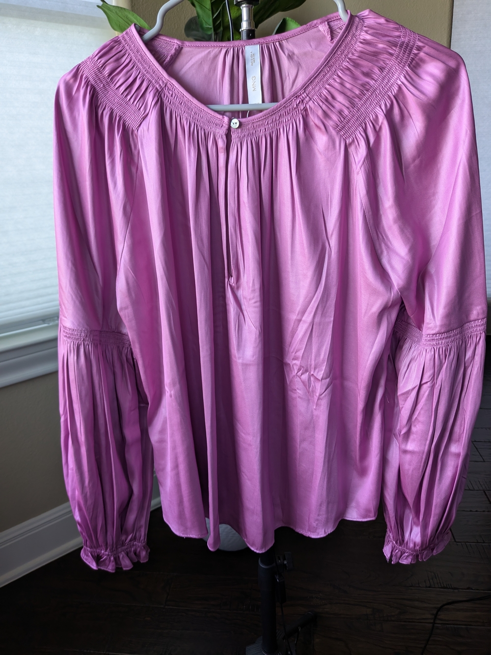 Mango Peasant Blouse with Smocked Yoke